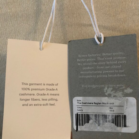 EVERLANE 100% CASHMERE RAGLAN MOCK NECK SWEATER IVORY SIZE XXS NWT - Picture 5 of 7